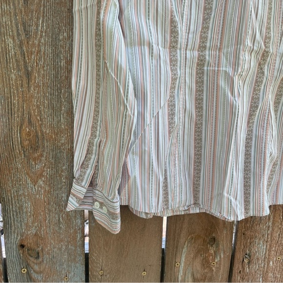 FACONNABLE Women’s Green Orange Floral Stripe Long Sleeve Button Down Size Small - Picture 10 of 12